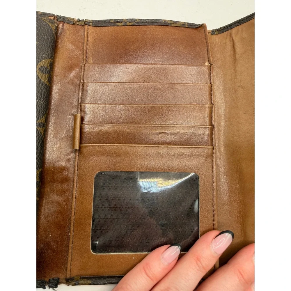 Louis Vuitton Envelope Wallet Women Vintage Brown Monogram Coated Canvas Luxury‎